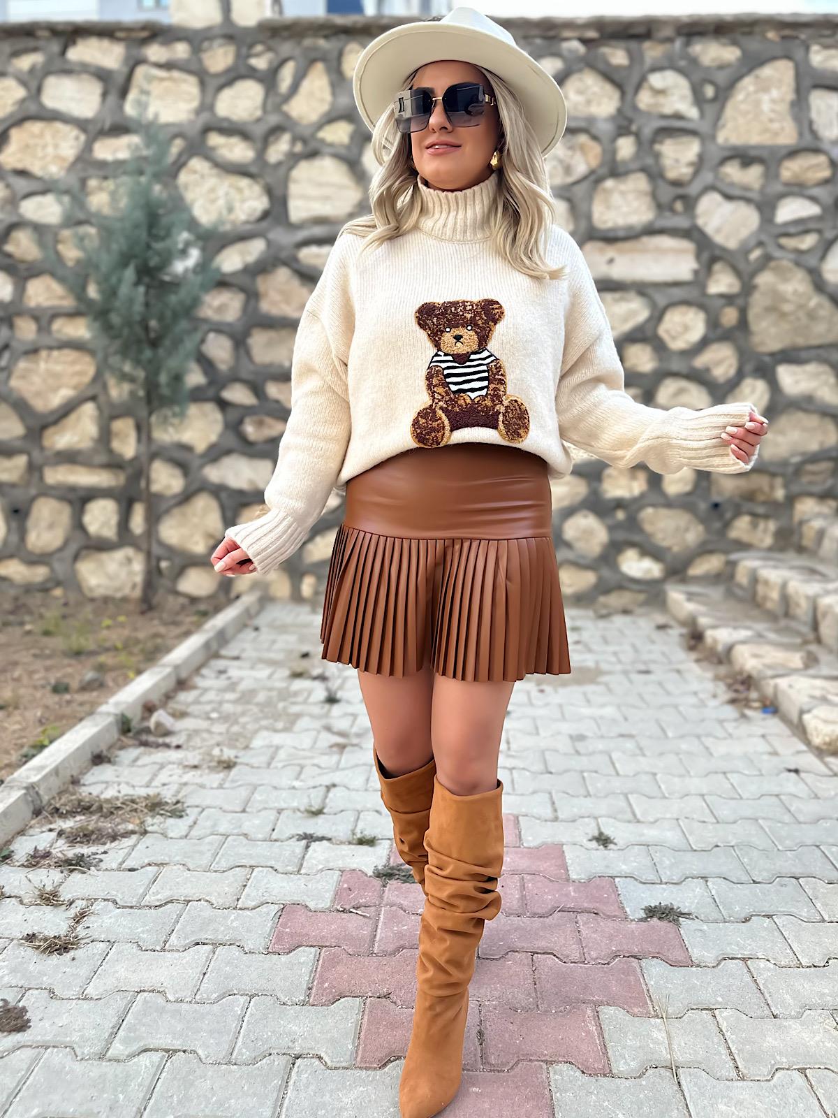 Suni Deri Pİleli Etek TABA