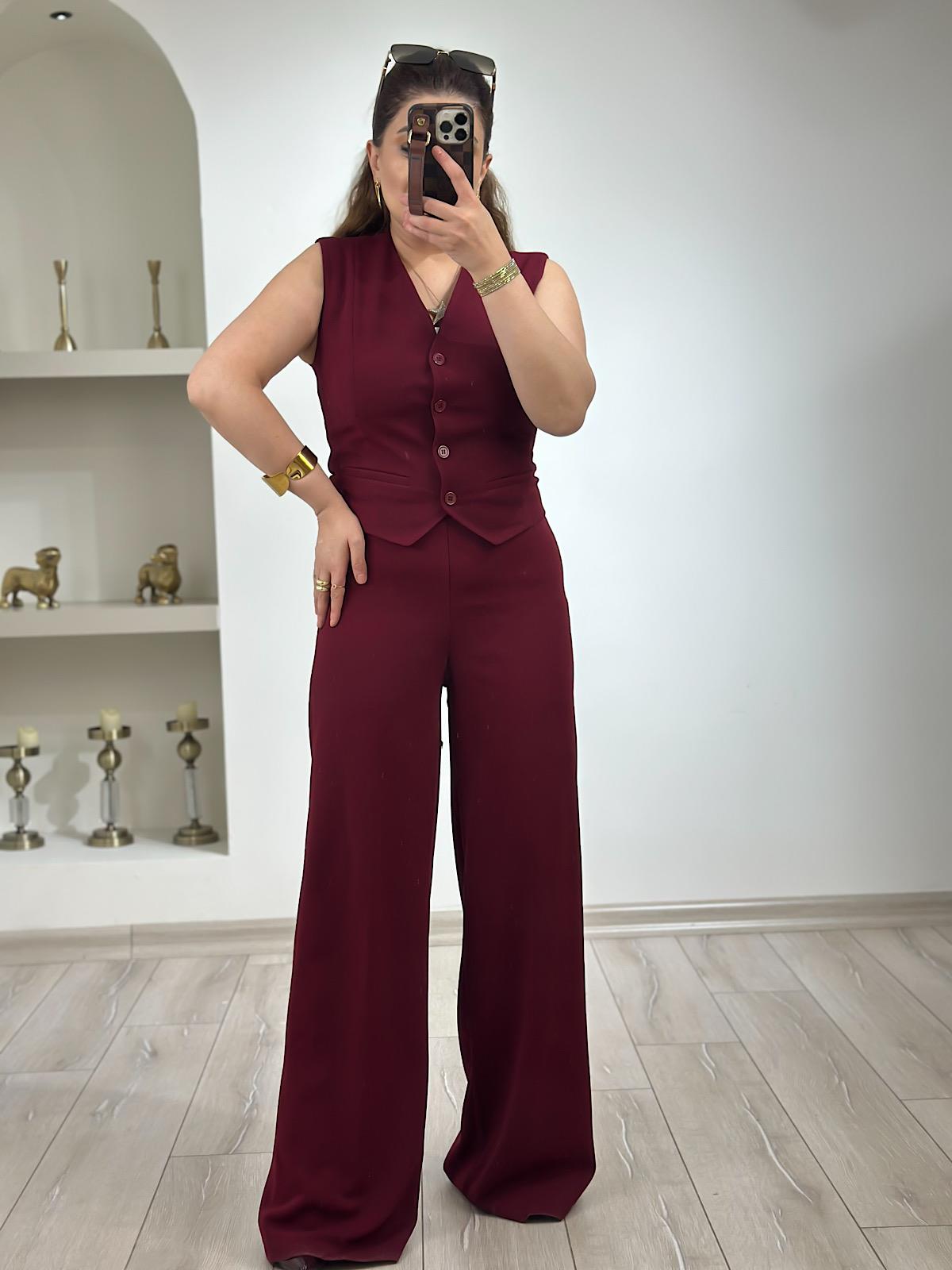 Süs Cep Detay Astarlı Yelek BORDO