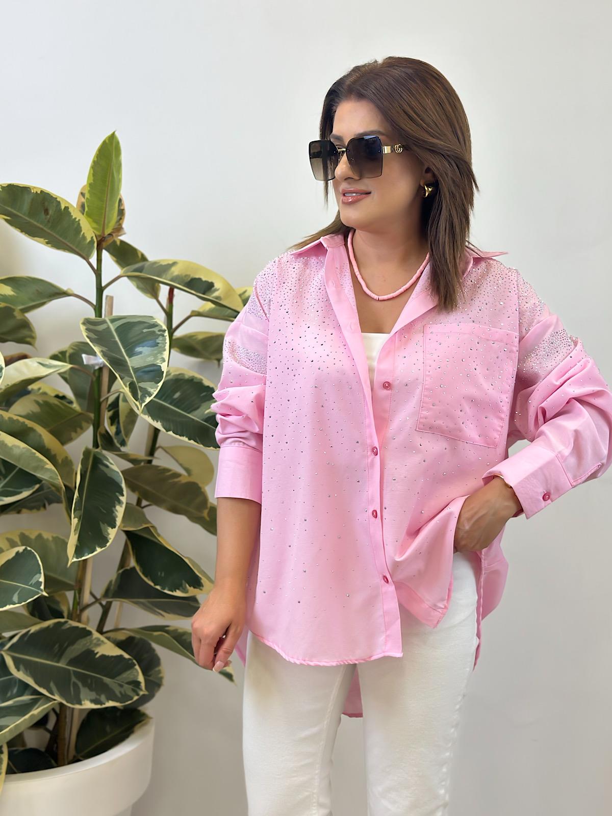 Taş Detaylı Gömlek PEMBE