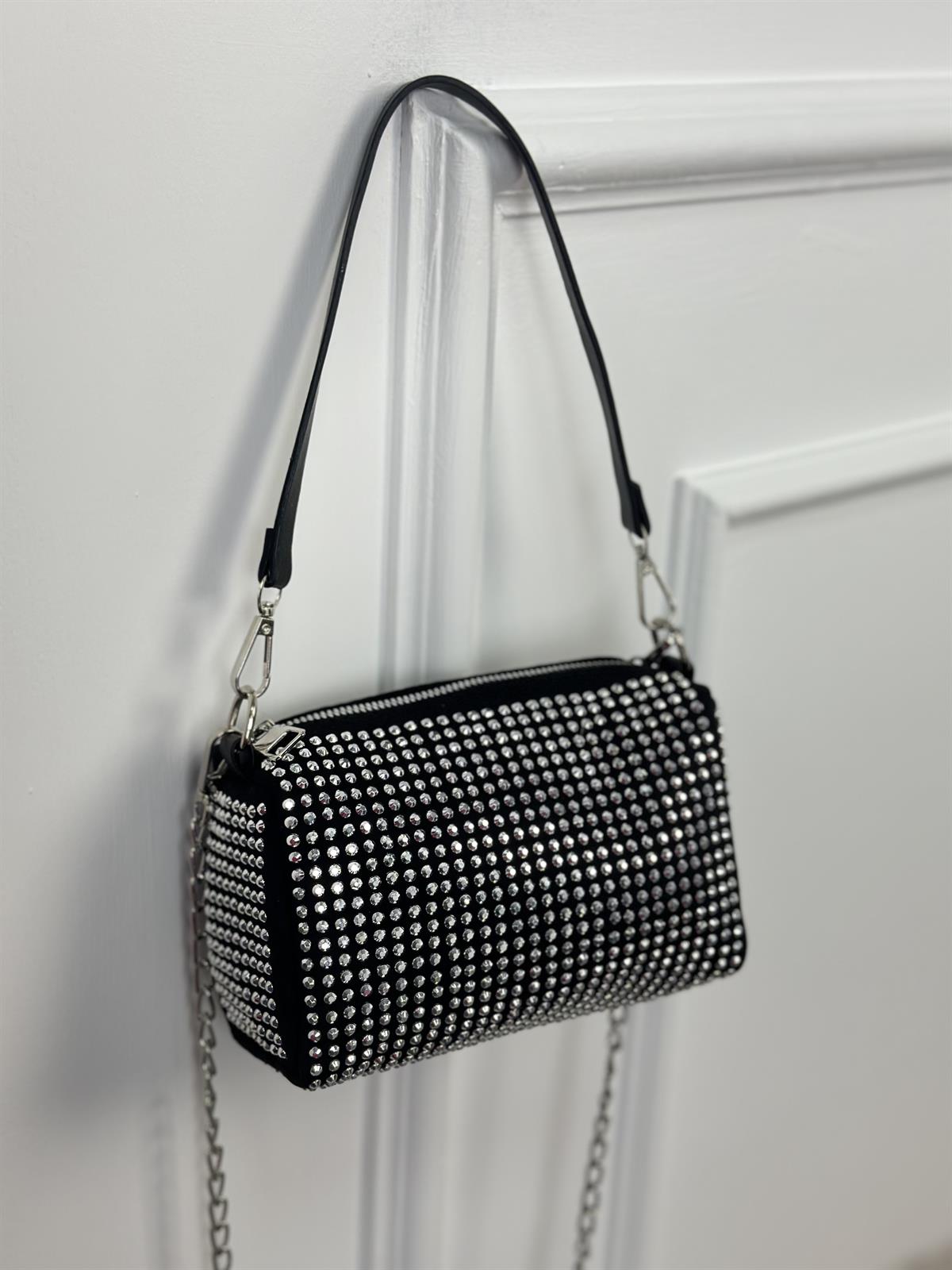 Taşlı Kare El Ve Omuz Çantası SİYAH