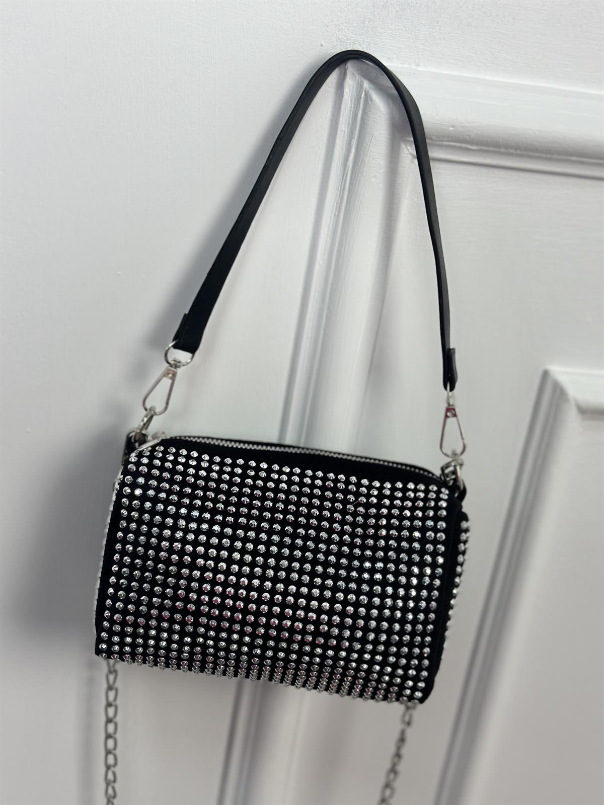 Taşlı Kare El Ve Omuz Çantası SİYAH