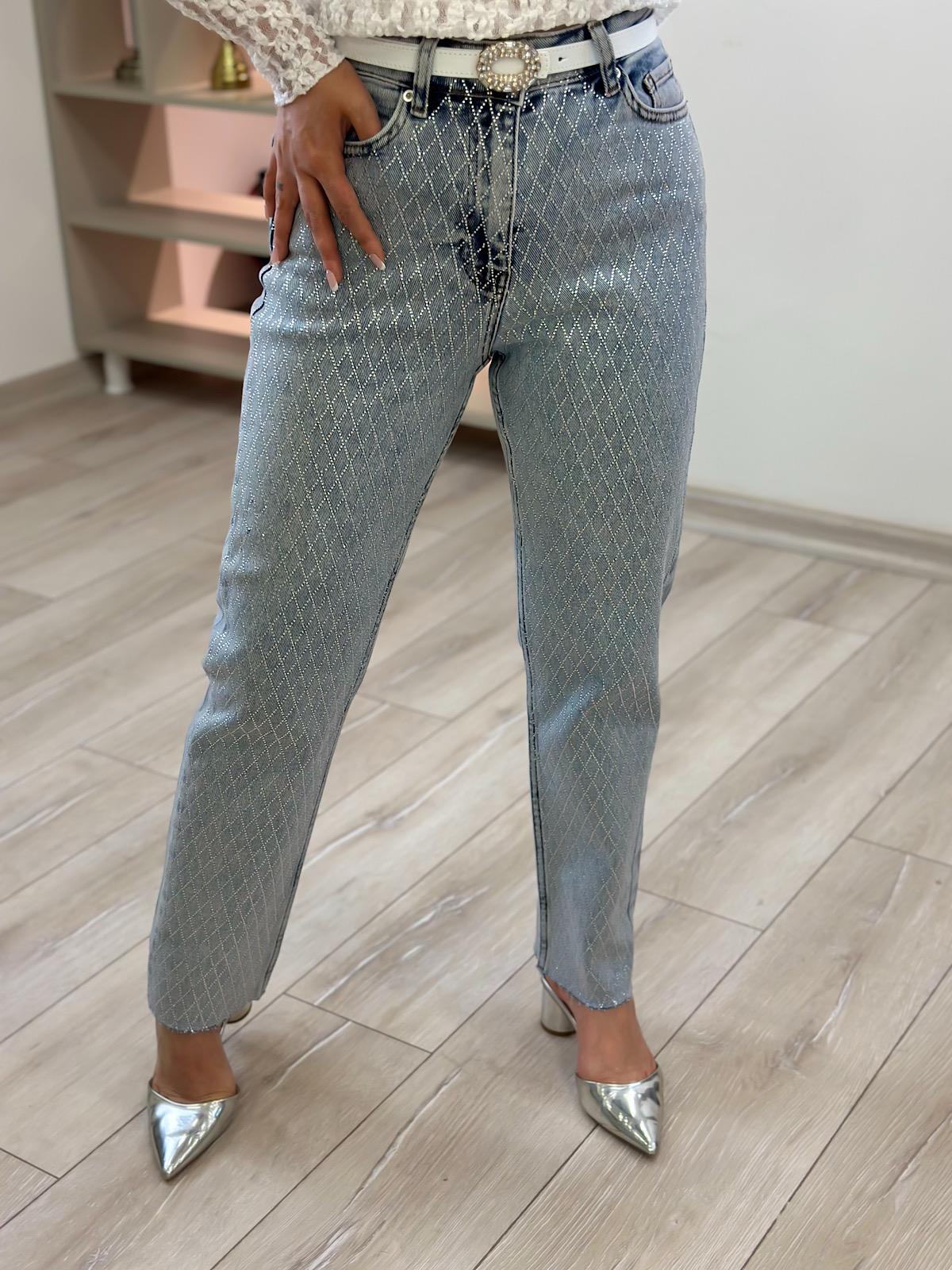 Taşlı Mom Fit Jean BUZ MAVİ