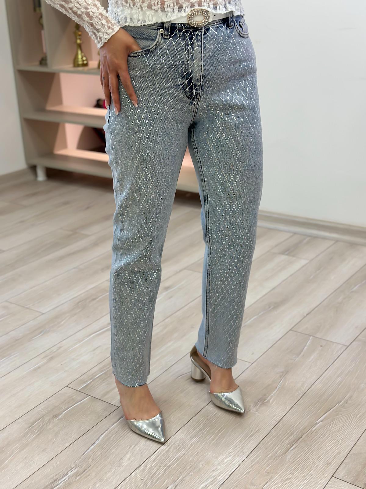 Taşlı Mom Fit Jean BUZ MAVİ