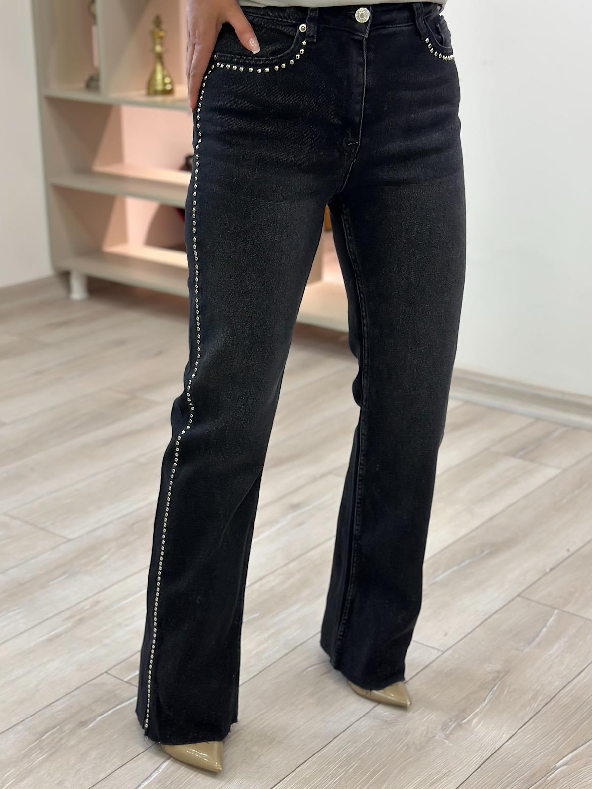 Taşlı Straight Kot Pantolon FÜME