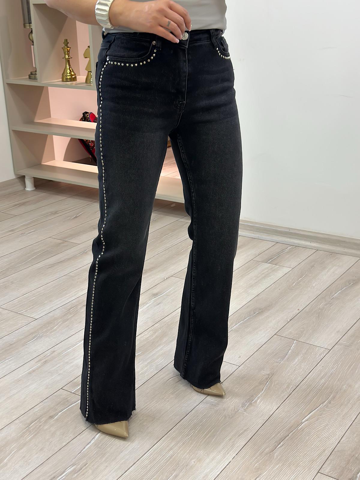 Taşlı Straight Kot Pantolon FÜME