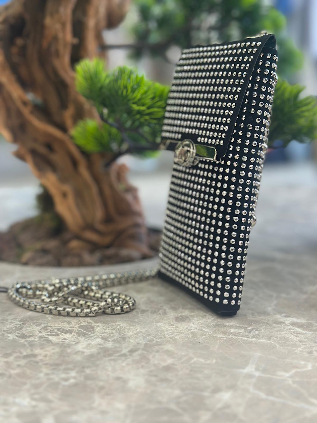 Taşlı Telefonluk Çanta GÜMÜŞ