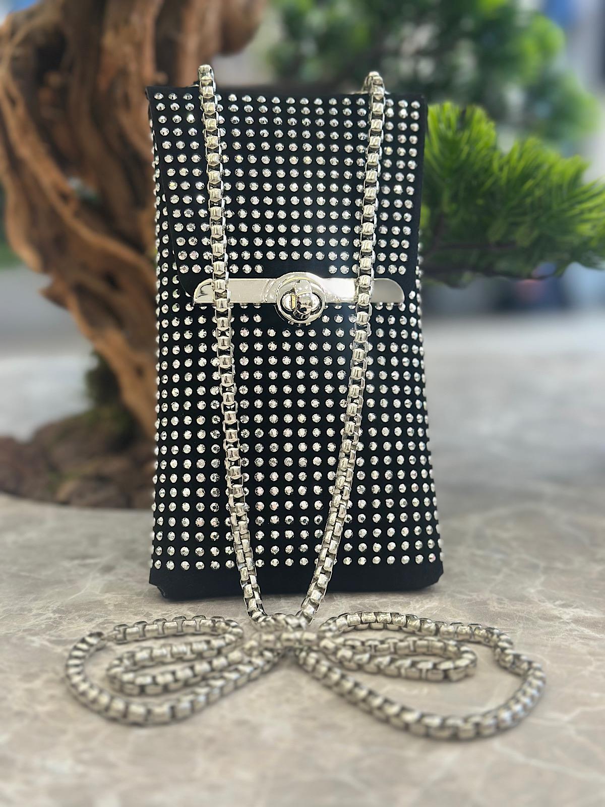 Taşlı Telefonluk Çanta GÜMÜŞ