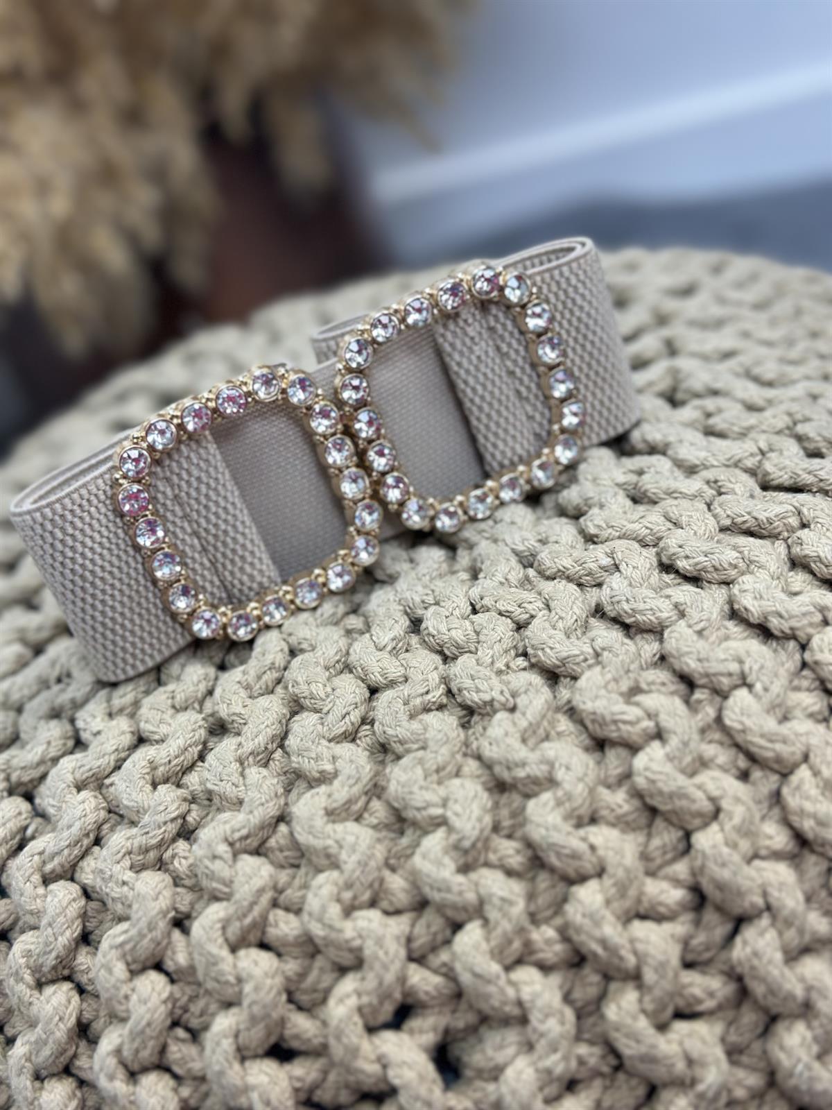 Taşlı Tokalı İthal Likralı Kemer BEJ