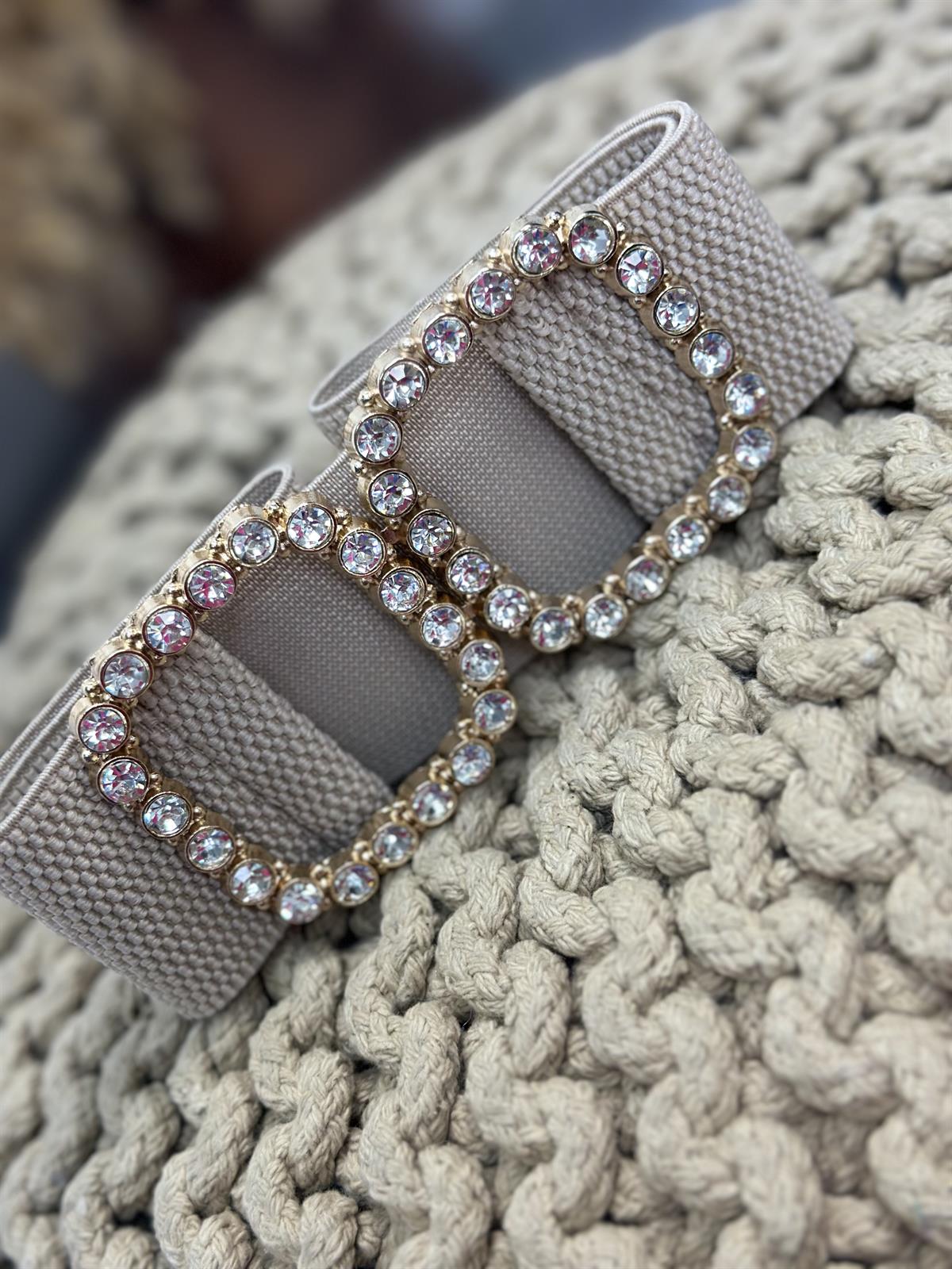 Taşlı Tokalı İthal Likralı Kemer BEJ