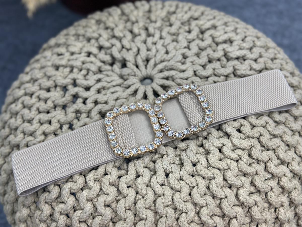 Taşlı Tokalı İthal Likralı Kemer BEJ