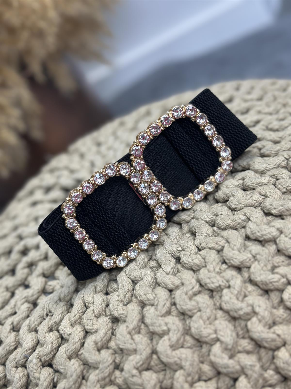 Taşlı Tokalı İthal Likralı Kemer SİYAH