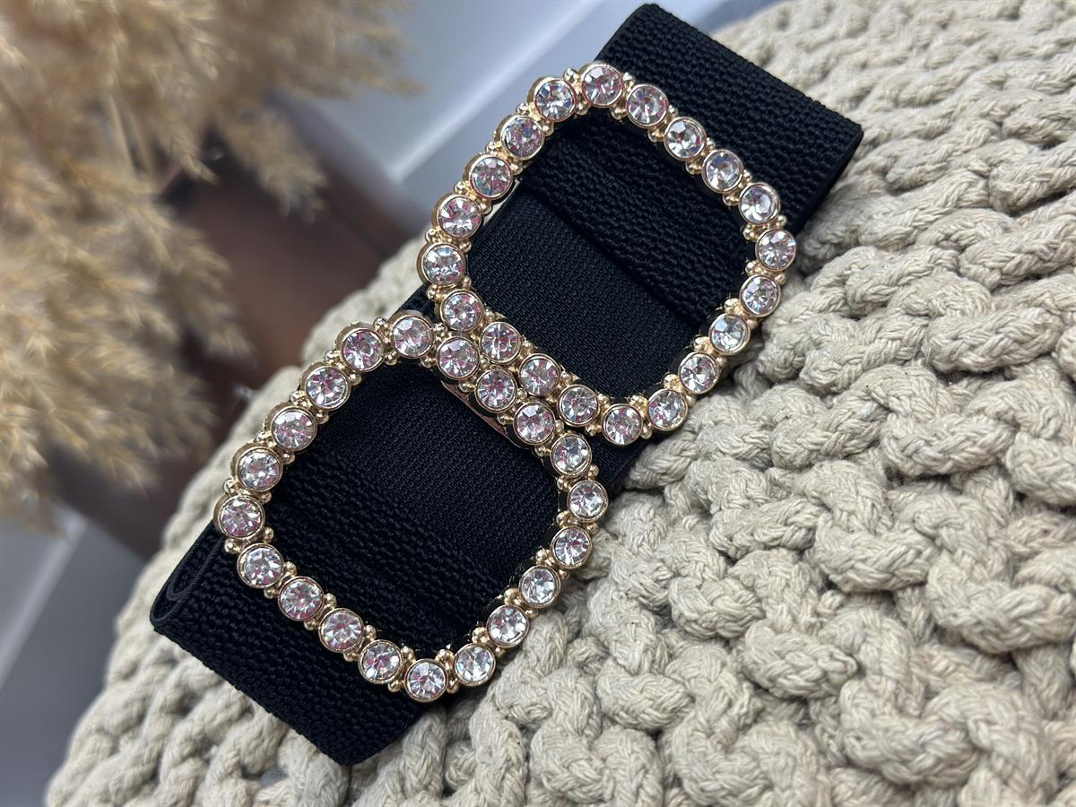 Taşlı Tokalı İthal Likralı Kemer SİYAH