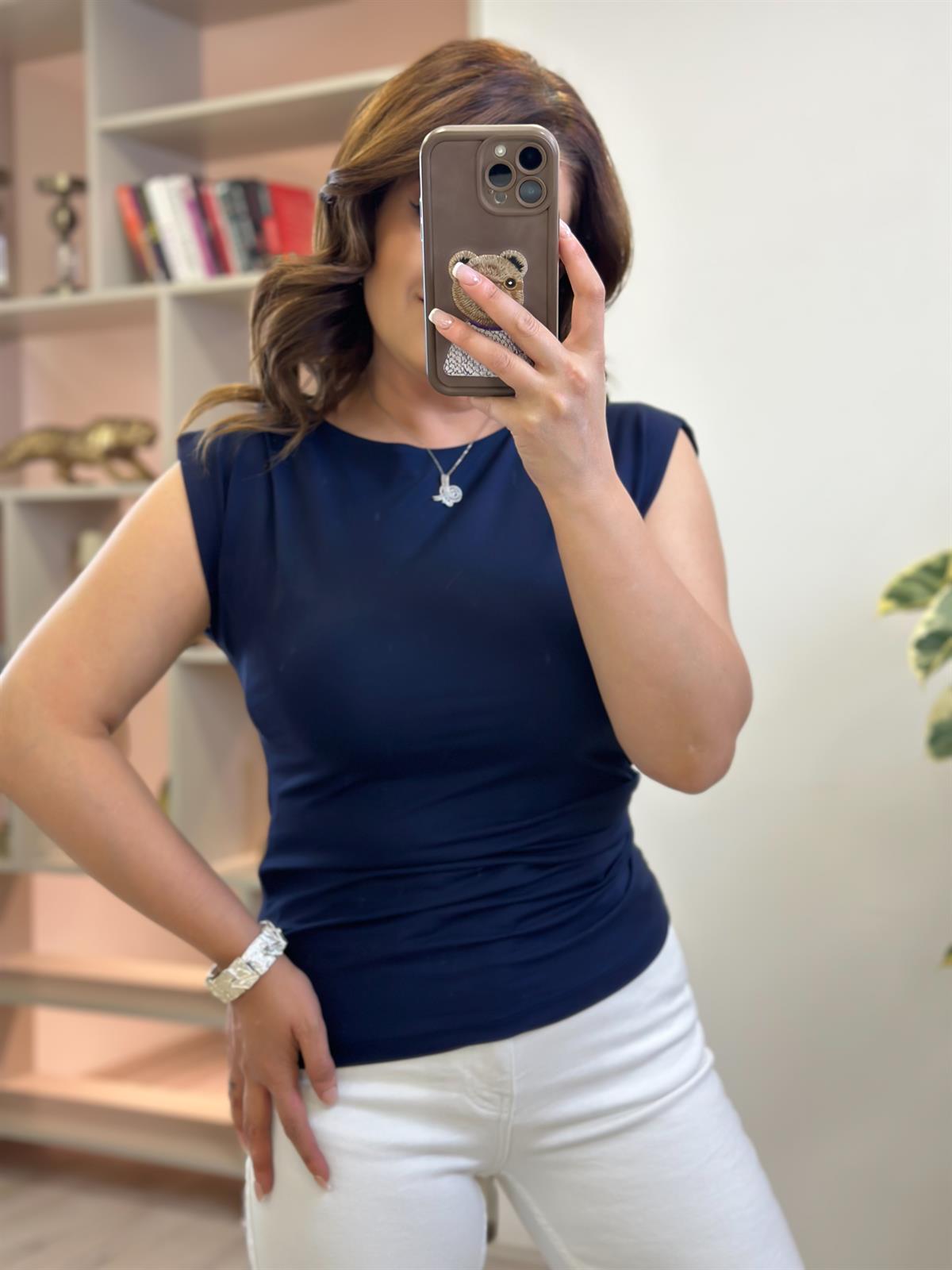 Tek Tarafı Büzgü Detay Bluz LACİVERT