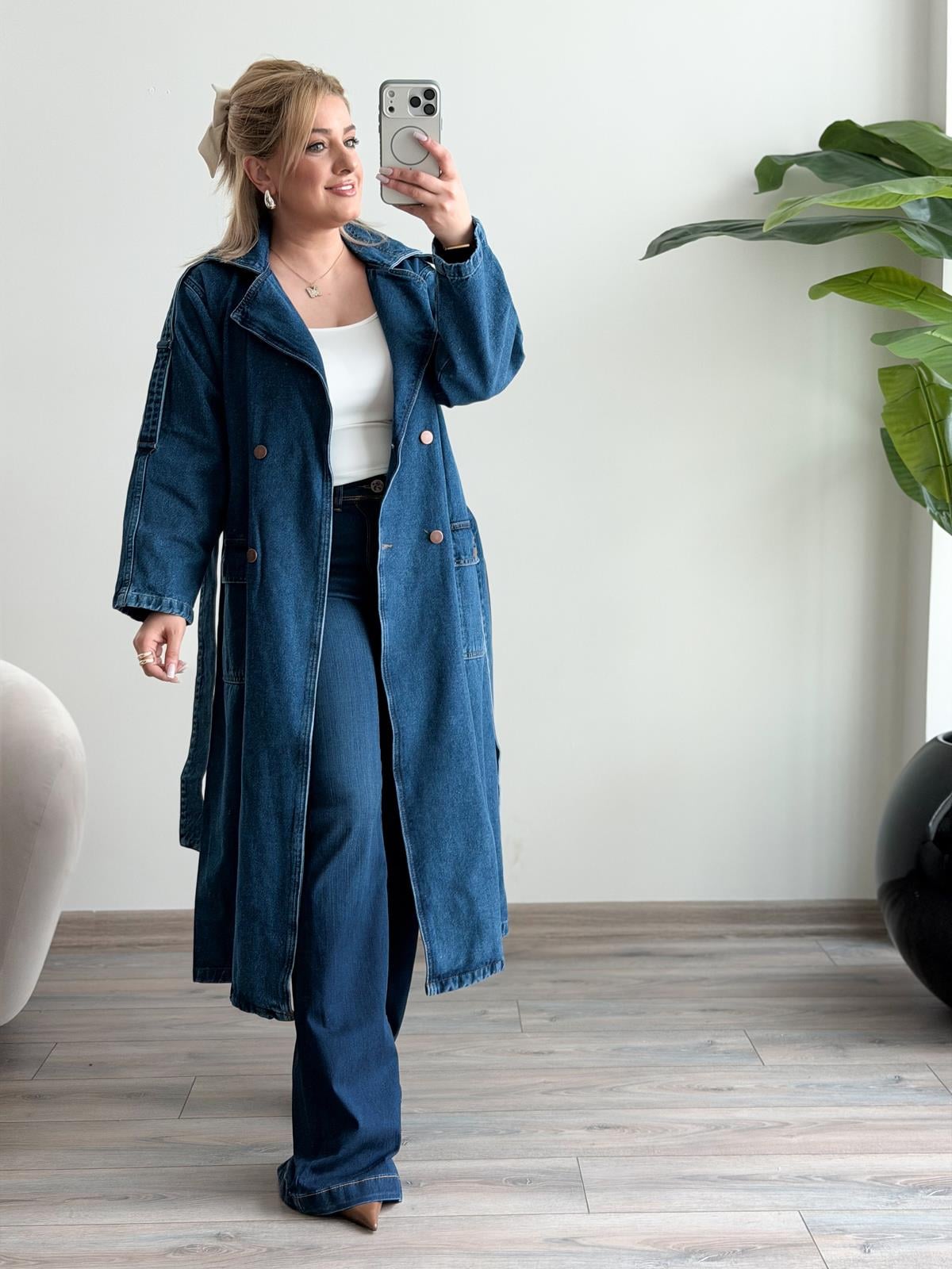 Denim Trençkot Lacivert