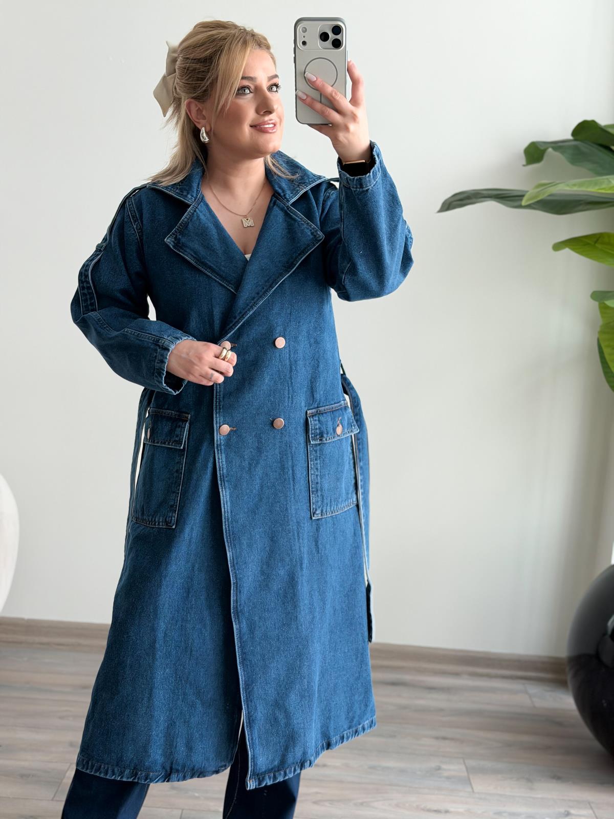 Denim Trençkot Lacivert