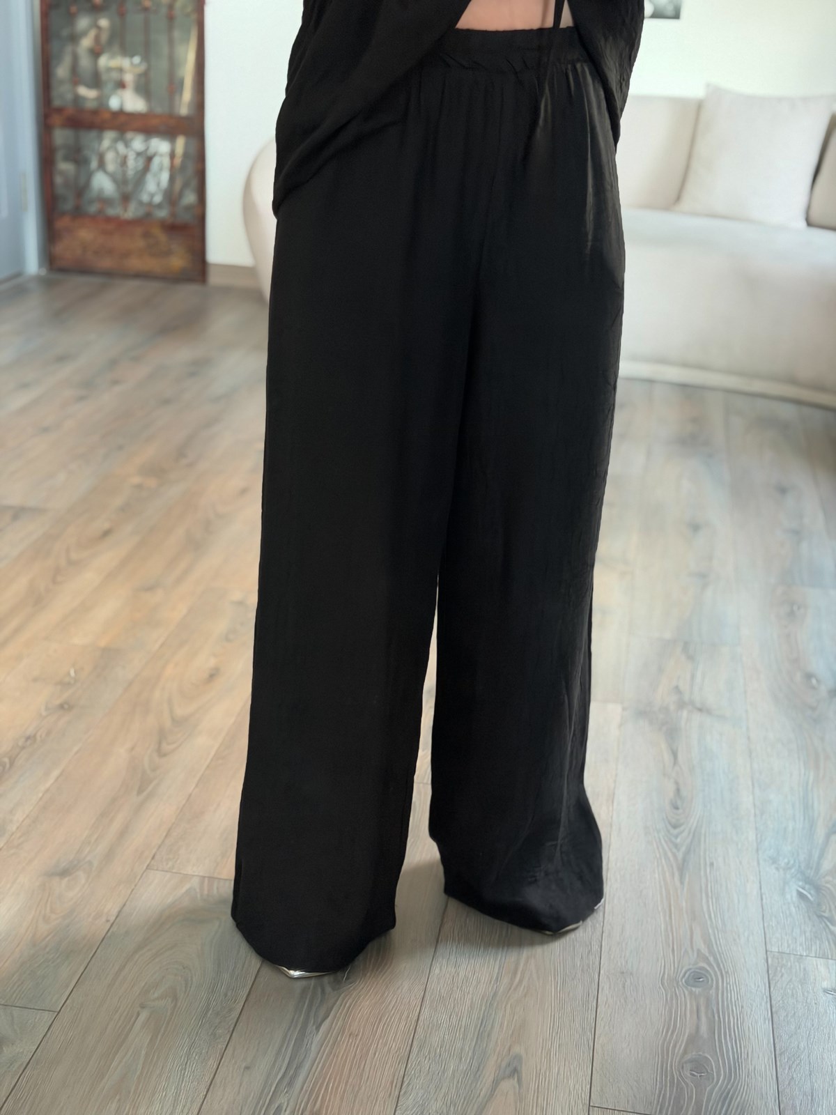 Tünelli Beli Büzgülü Gömlek Pantolon Takım SİYAH