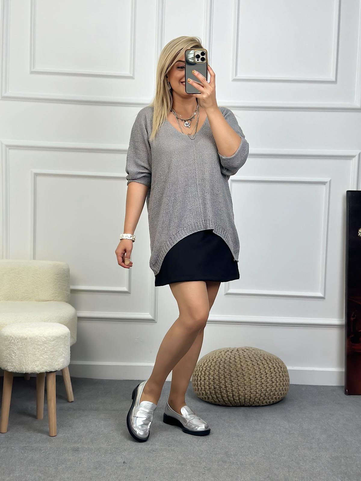 V Yaka Yarasa Kol Merserize Triko ANTRASİT