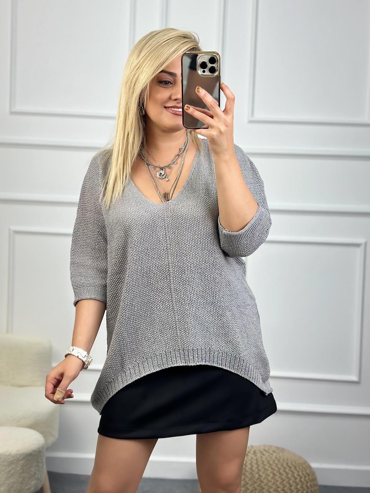 V Yaka Yarasa Kol Merserize Triko ANTRASİT