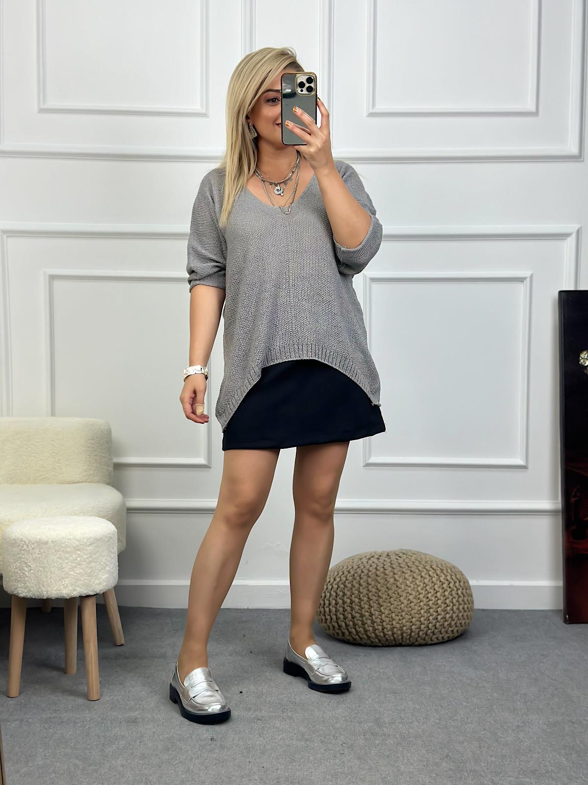 V Yaka Yarasa Kol Merserize Triko ANTRASİT