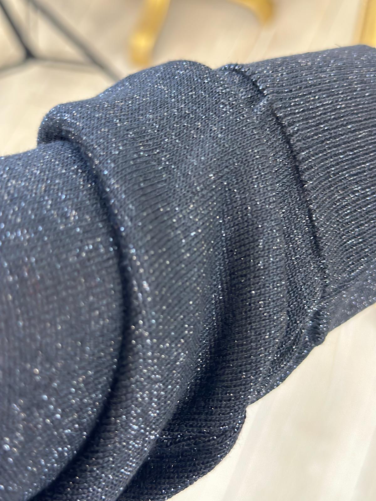 V Yaka Yarım Kol Simli Triko SİYAH