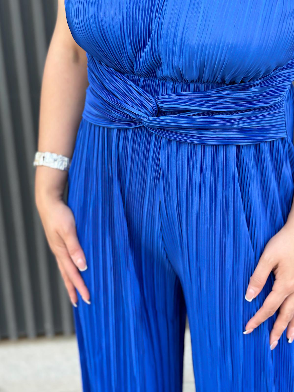 Vatkalı Düğüm Detaylı  Beli Lastikli Akordiyon Tulum SAKS