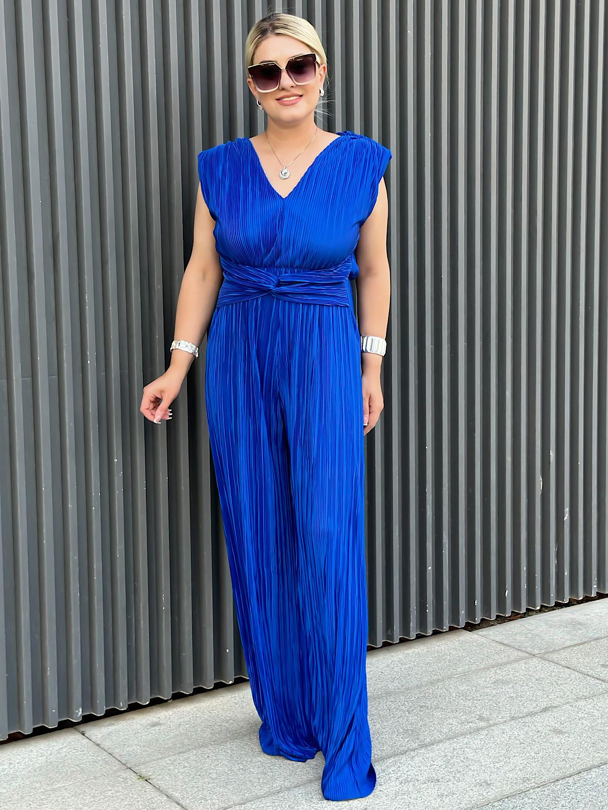 Vatkalı Düğüm Detaylı  Beli Lastikli Akordiyon Tulum SAKS