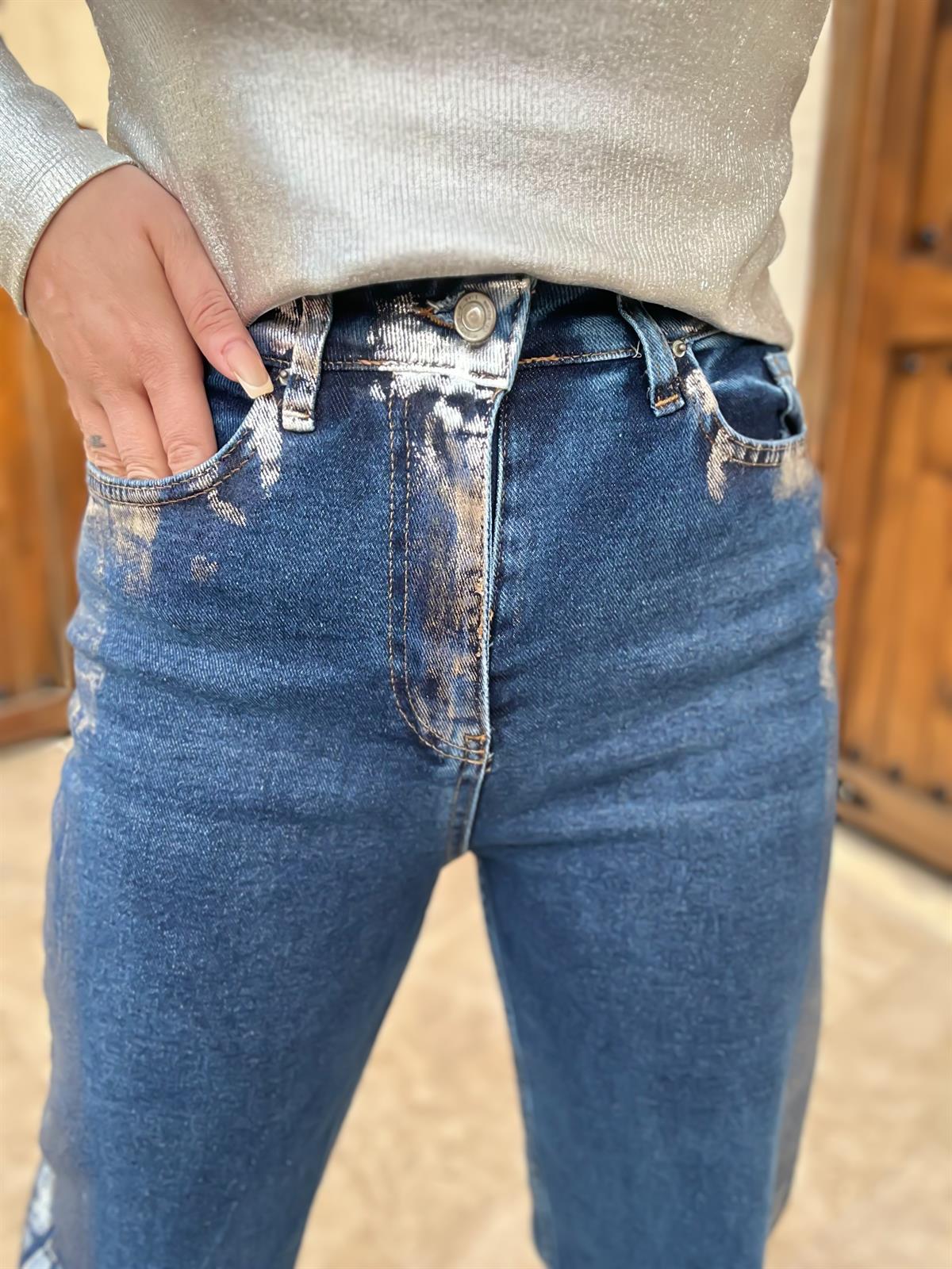 Yanları Geçişli Paça Yırtık Tasarım Palazzo Jean GÜMÜŞ