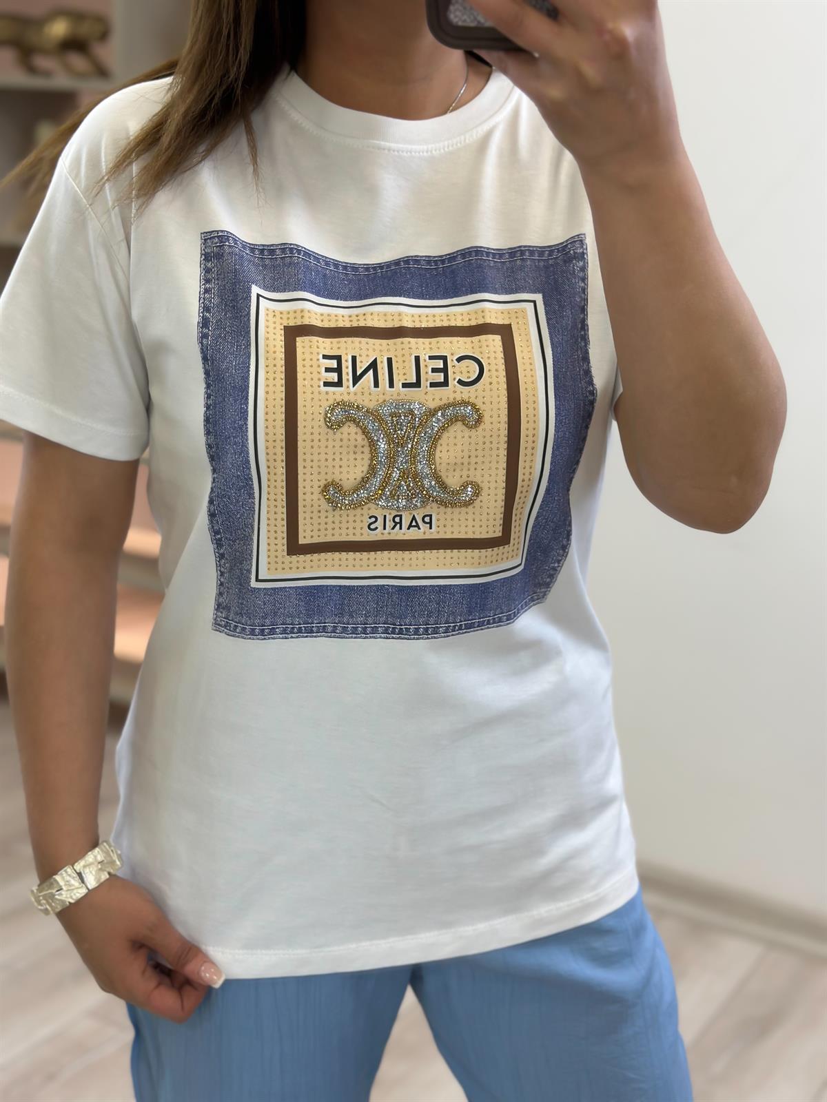 Yazı Baskılı Kot Detaylı Tshirt BEYAZ