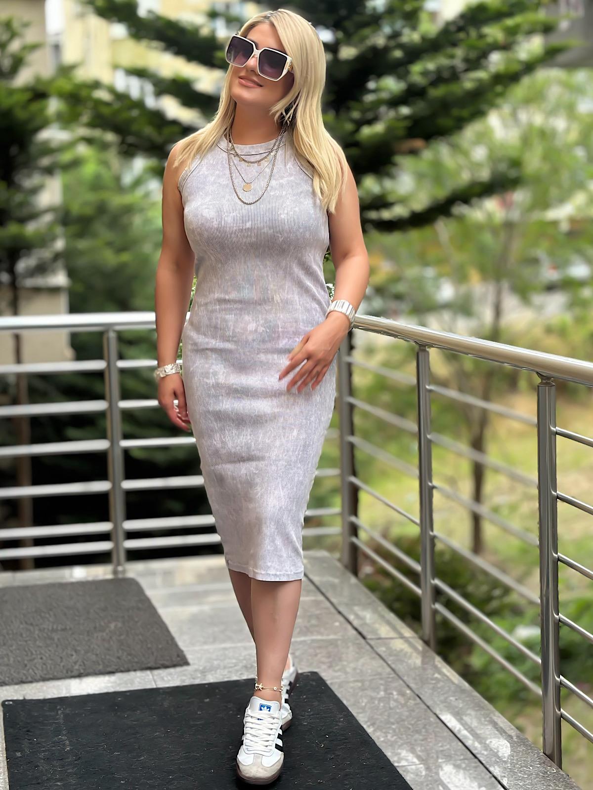 Yıkamalı Elbise GRİ