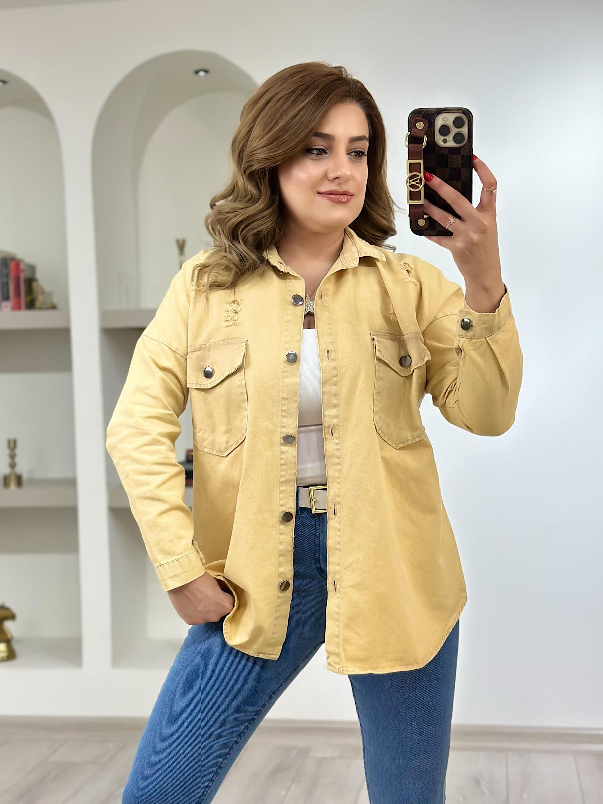 Yırtıklı Gabardin Gömlek HARDAL