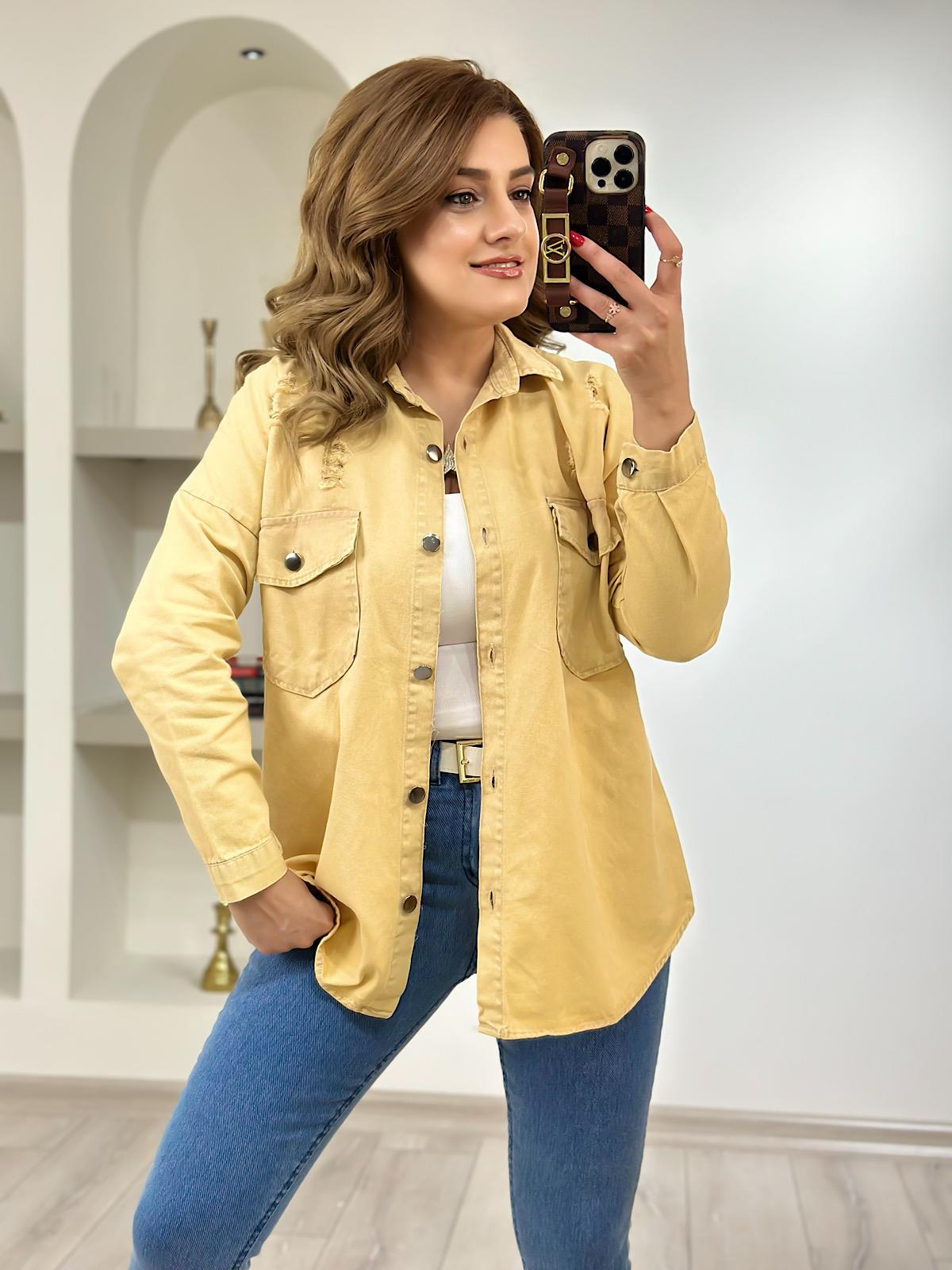 Yırtıklı Gabardin Gömlek HARDAL