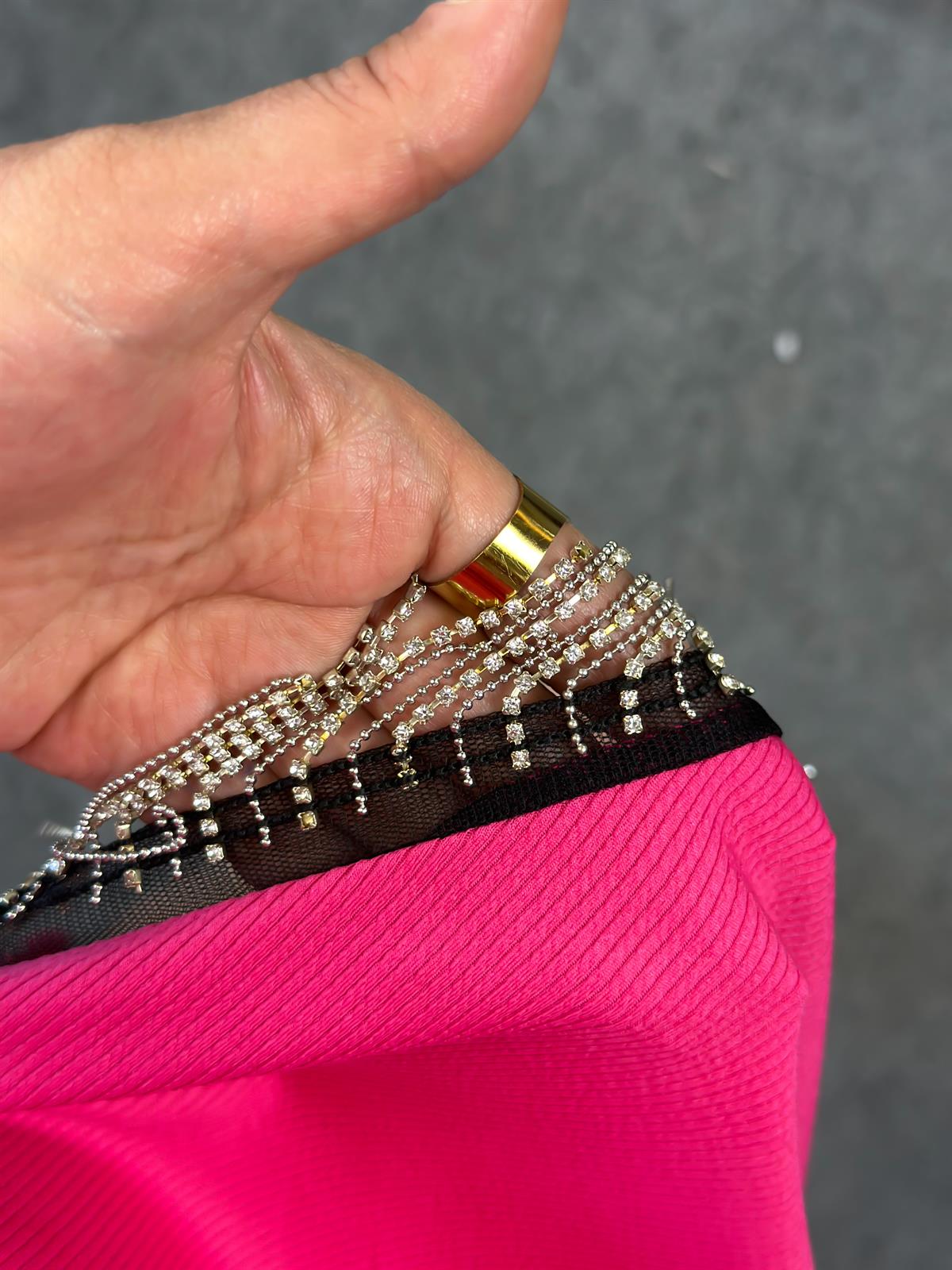 Yırtmaçlı Taş Detaylı Etek PEMBE