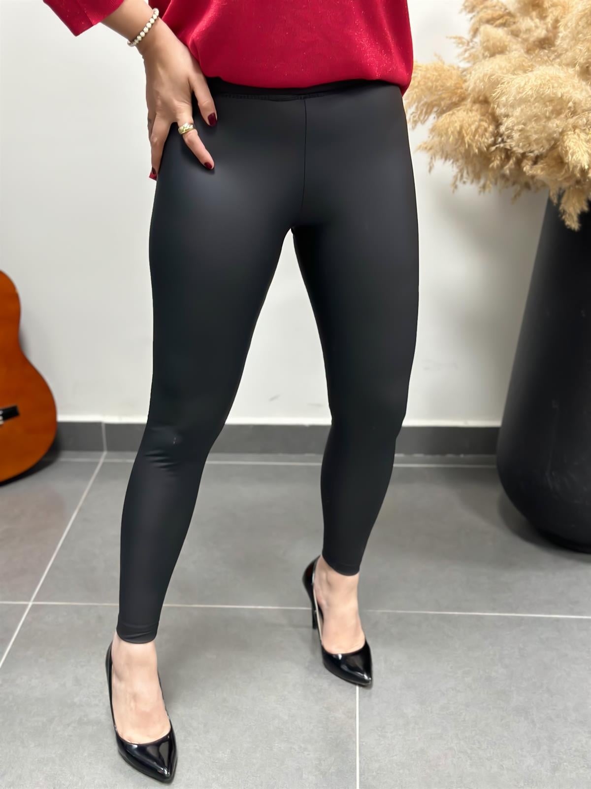 Yüksek Bel Kalın Kemerli Toparlayıcı Mat Deri Tayt SİYAH