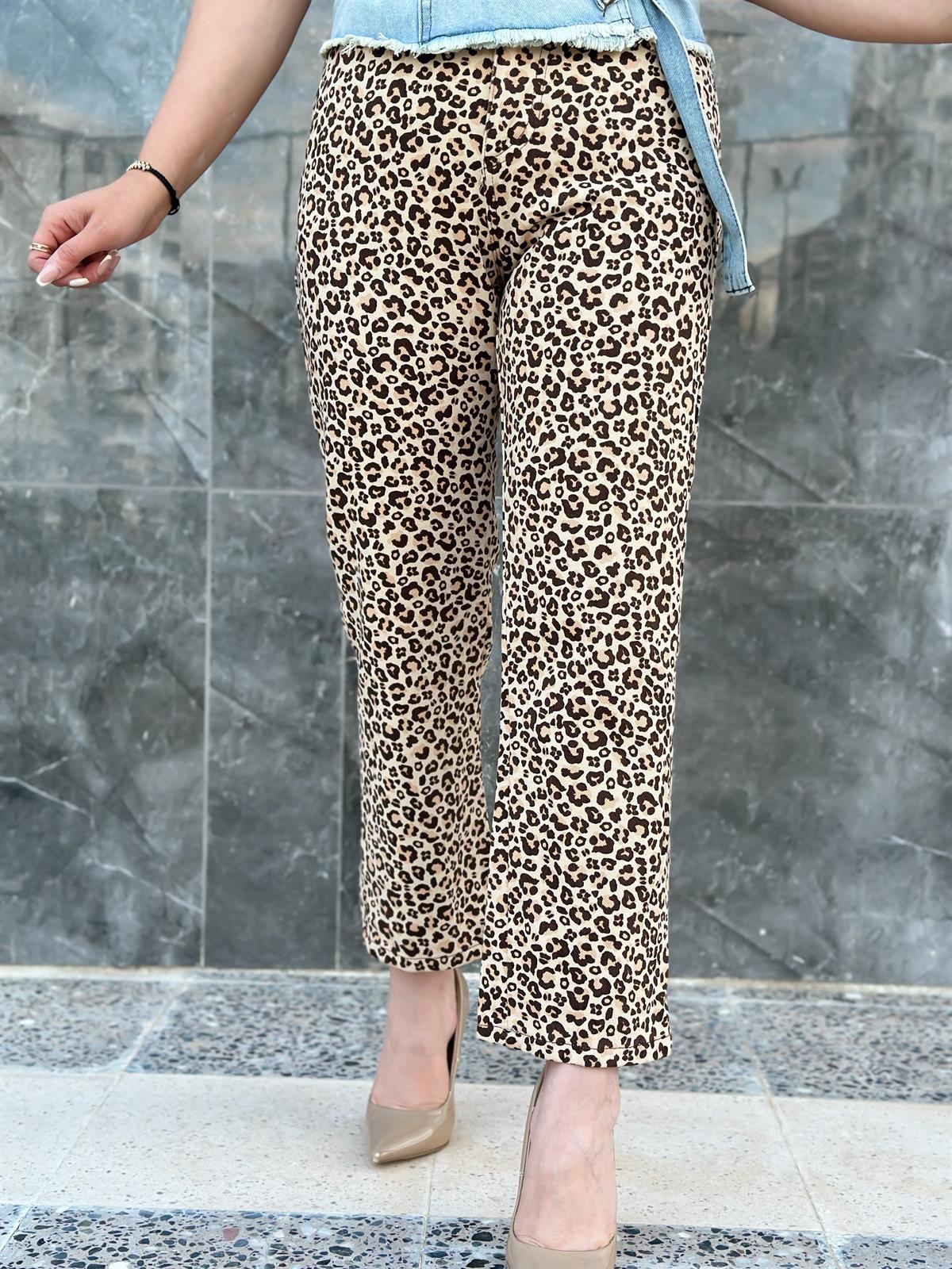 Yüksek Bel Leopar Pantolon ACI KAHVE