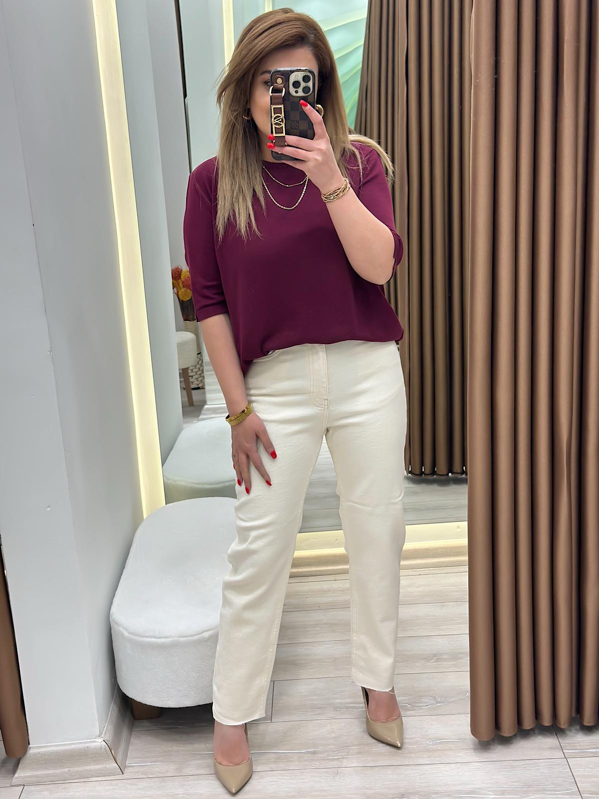 Yüksek Bel Likralı Toparlayıcı Paçası Kesik Fit Mom Jean EKRU