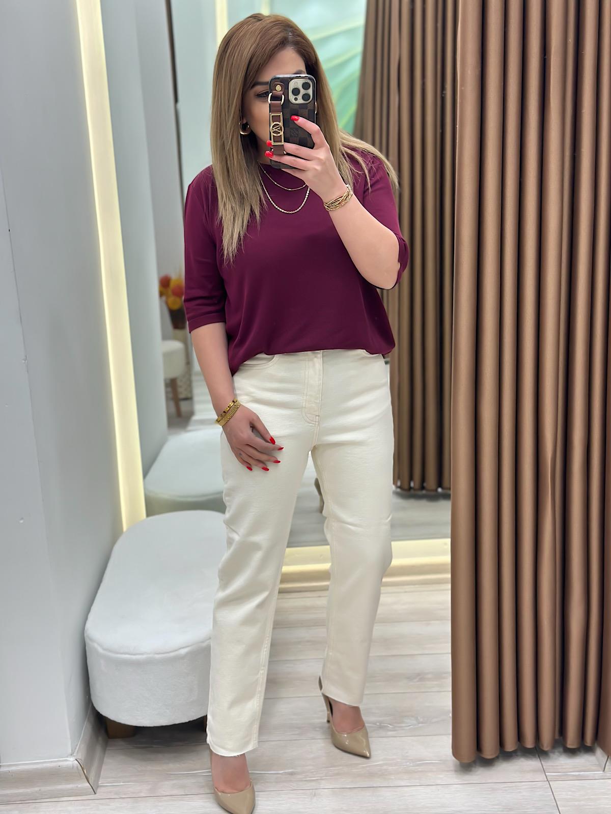 Yüksek Bel Likralı Toparlayıcı Paçası Kesik Fit Mom Jean EKRU