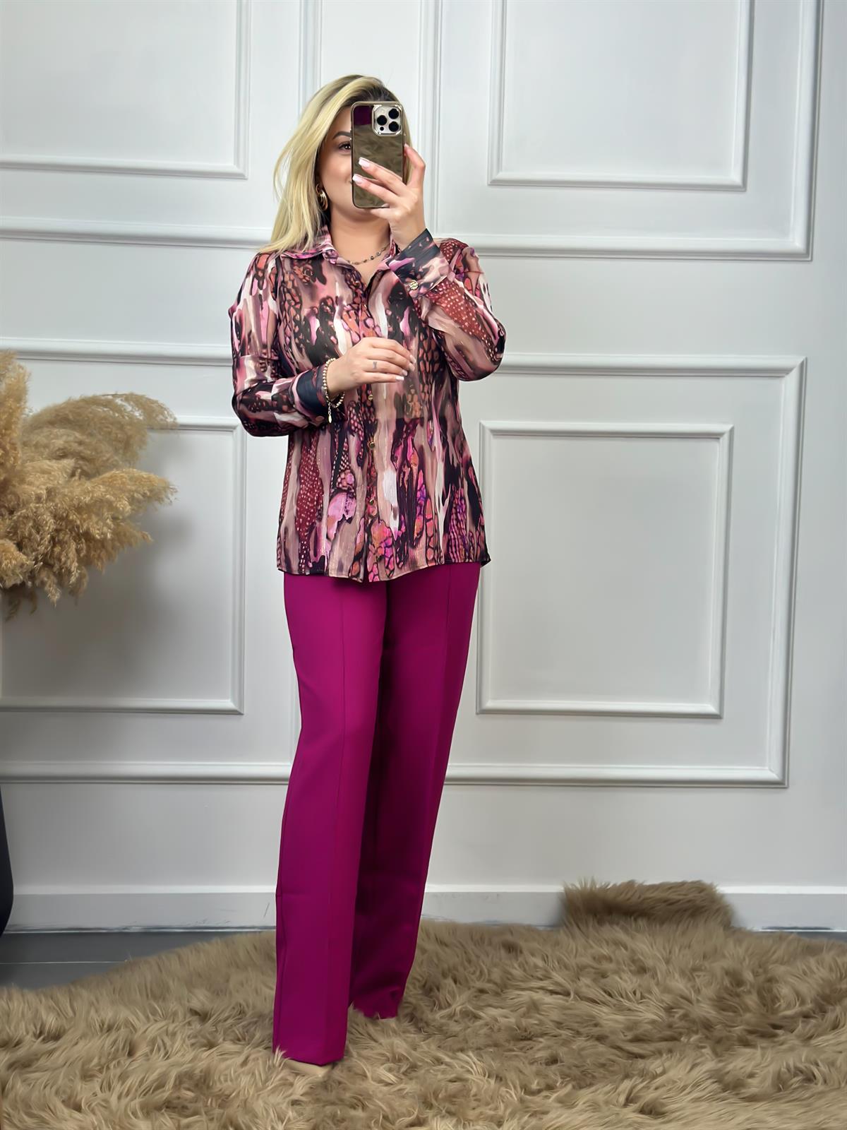 Yüksek Bel Önden Pensli Palazzo Kumaş Pantolon MÜRDÜM