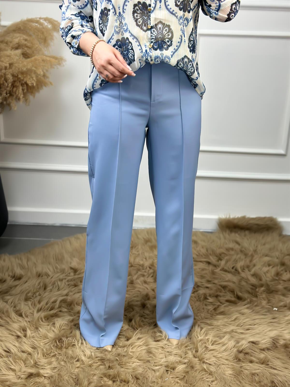 Yüksek Bel Önden Pensli Palazzo Kumaş Pantolon BEBE MAVİ