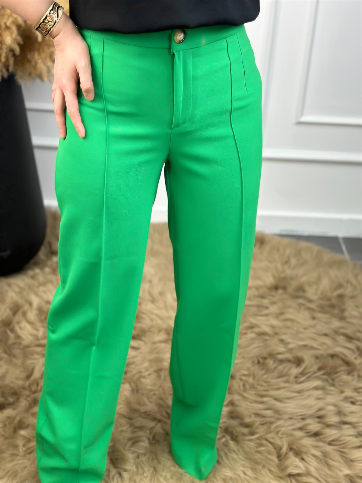 Yüksek Bel Önden Pensli Palazzo Kumaş Pantolon YEŞİL