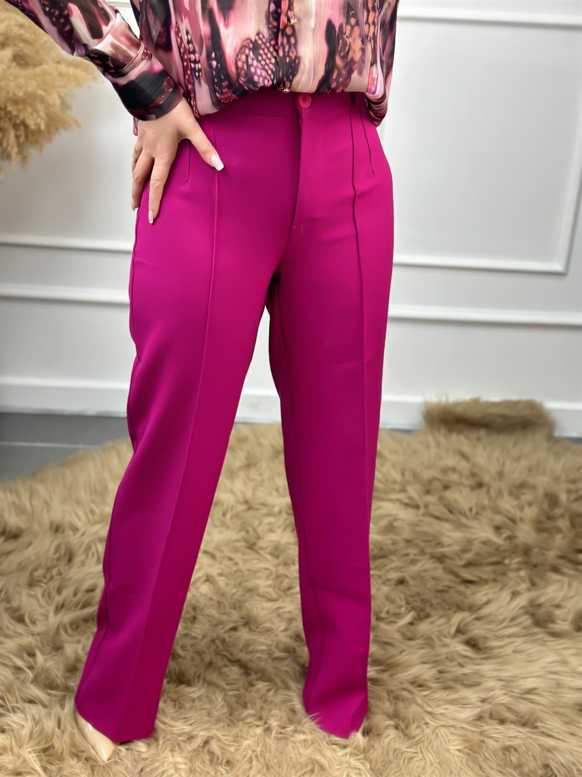 Yüksek Bel Önden Pensli Palazzo Kumaş Pantolon MÜRDÜM