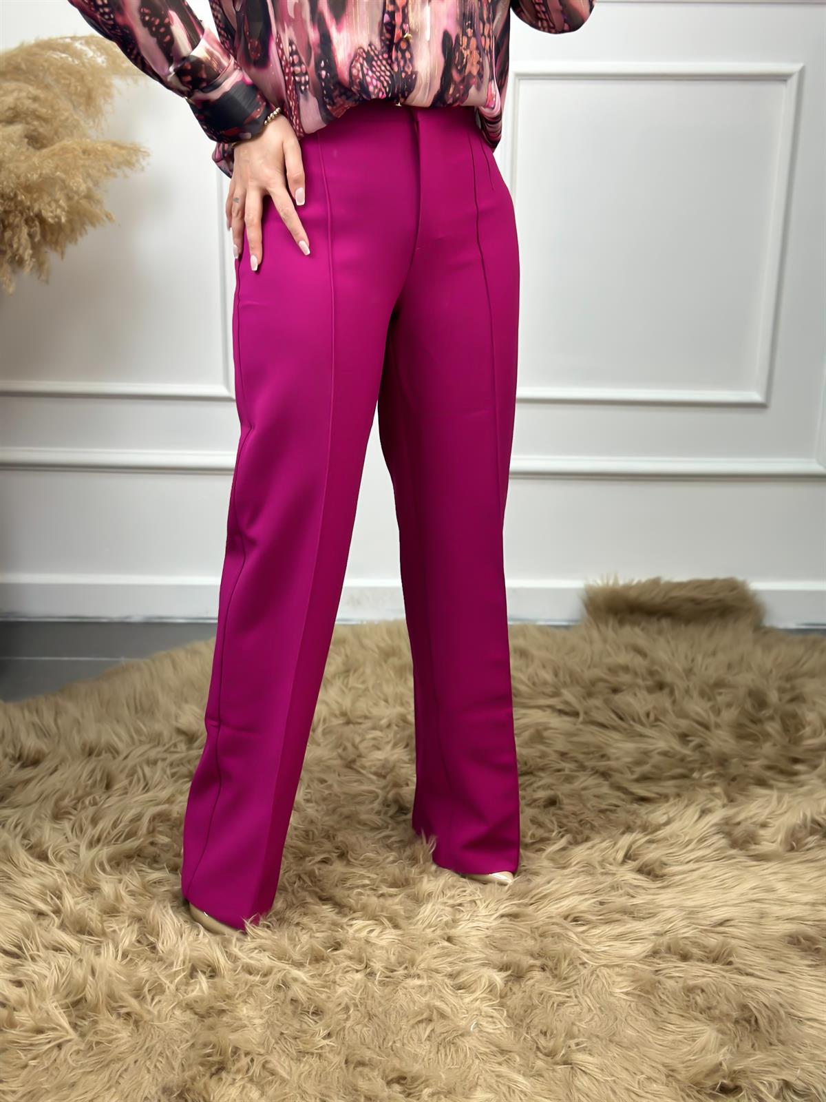 Yüksek Bel Önden Pensli Palazzo Kumaş Pantolon MÜRDÜM