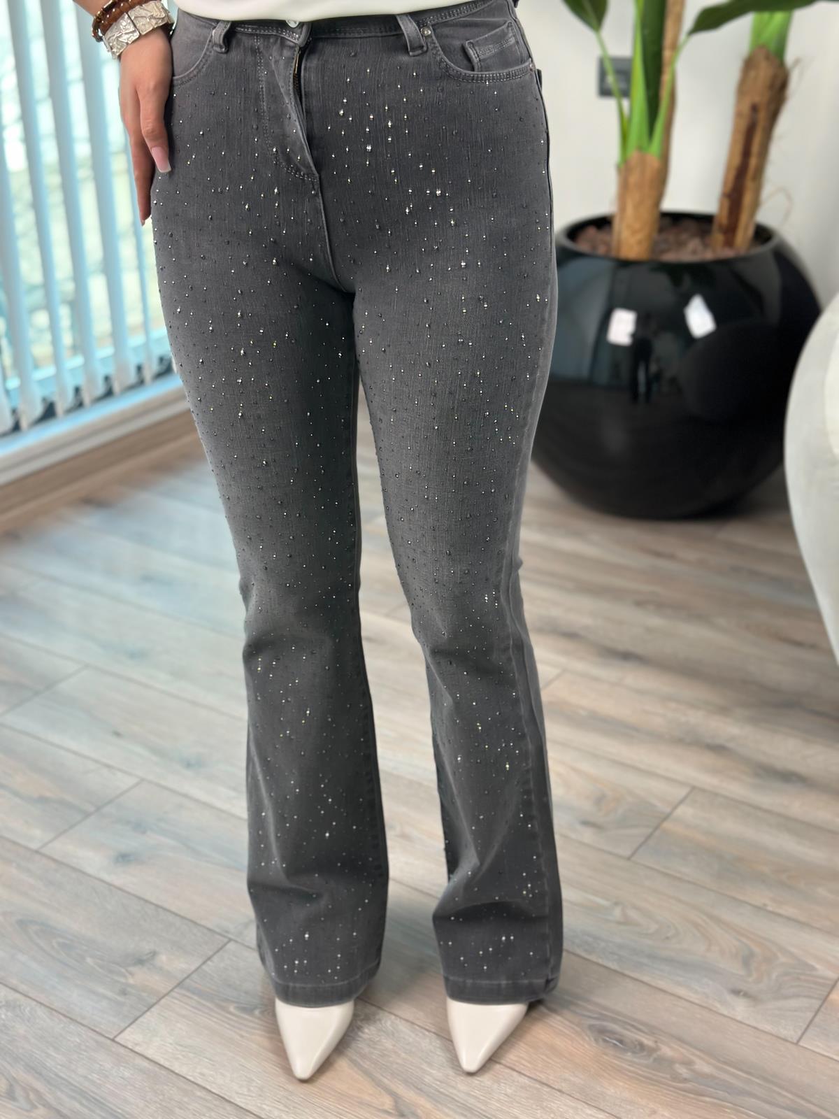 Yüksek Bel Önü Damla Taşlı Full Likralı  Büyük  Beden Pantolon GRİ
