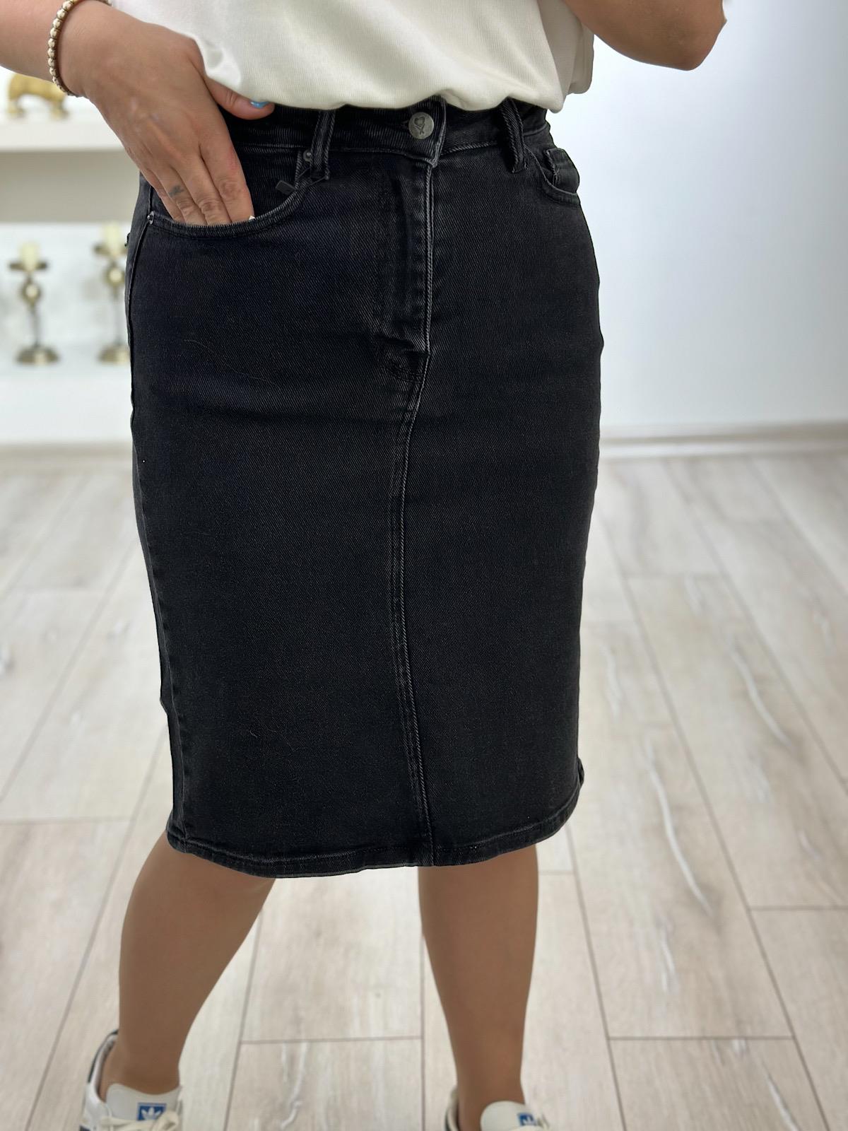 Yüksek Bel Orta Boy Jean Etek FÜME
