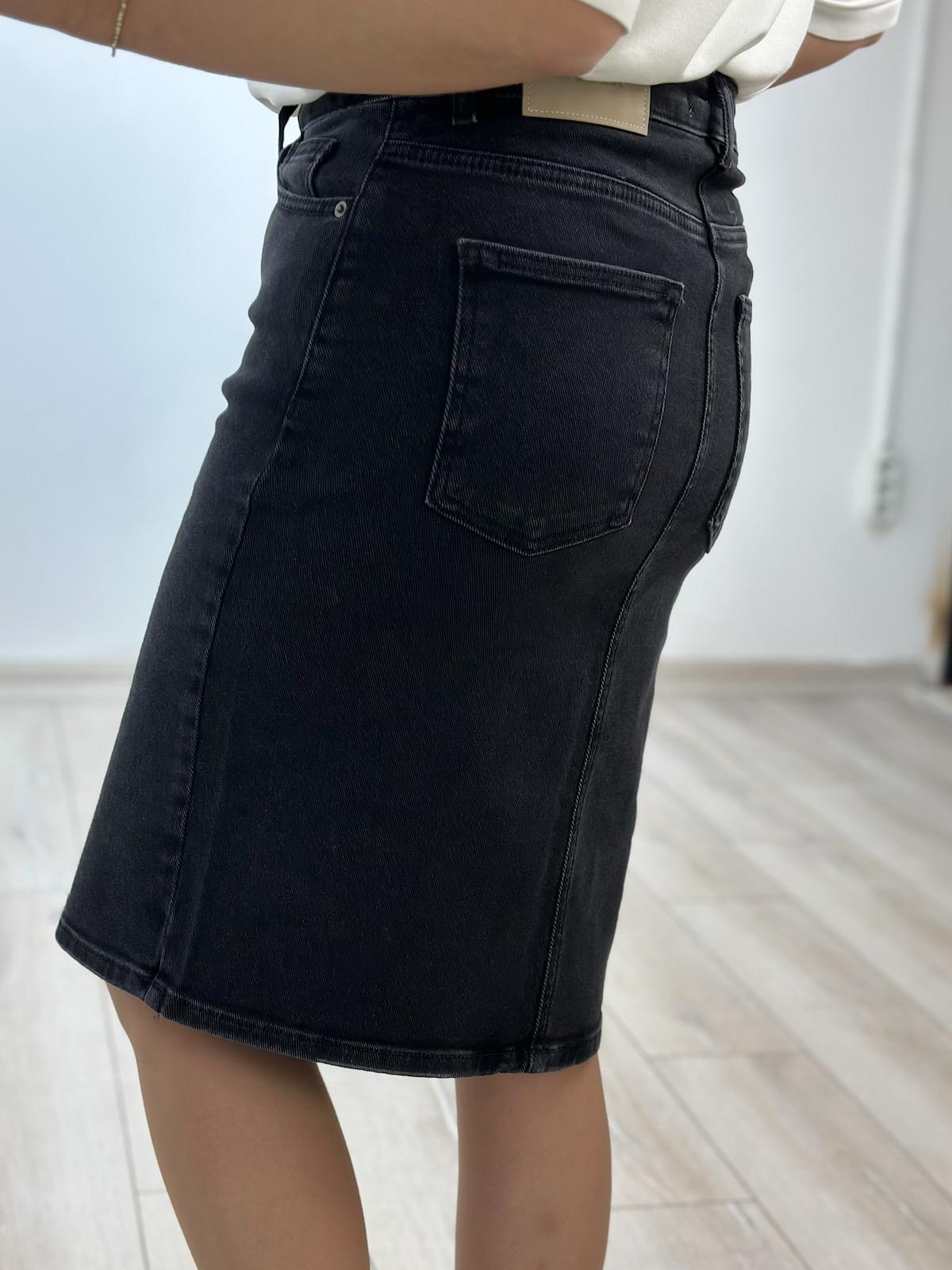 Yüksek Bel Orta Boy Jean Etek FÜME