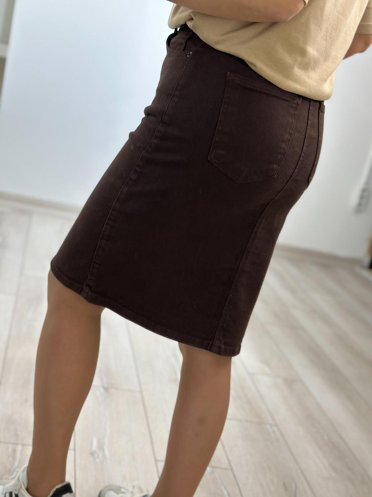 Yüksek Bel Orta Boy Jean Etek KAHVE