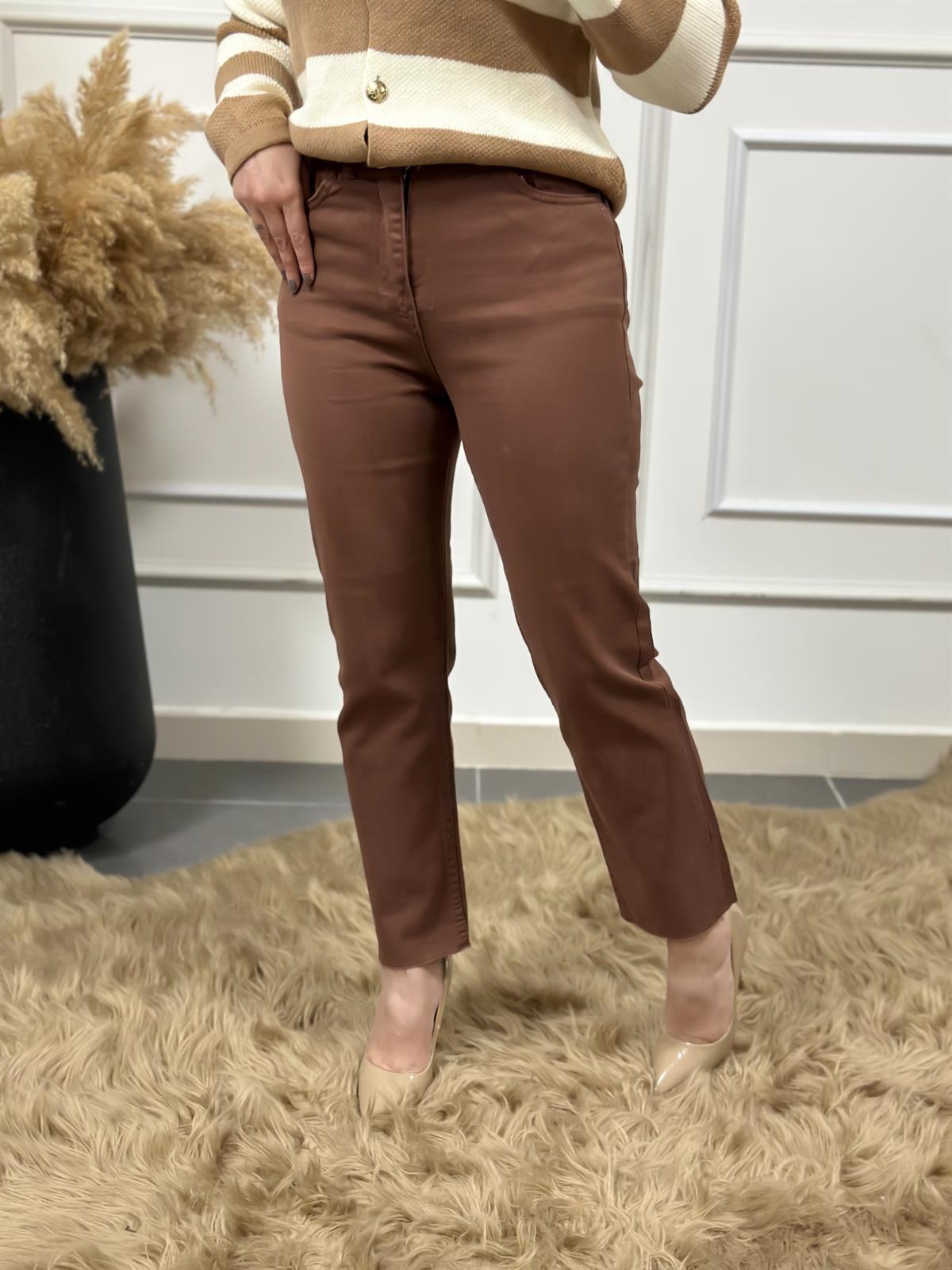 Yüksek Bel Paçası Kesik Orjinal Fit Mom KAHVE