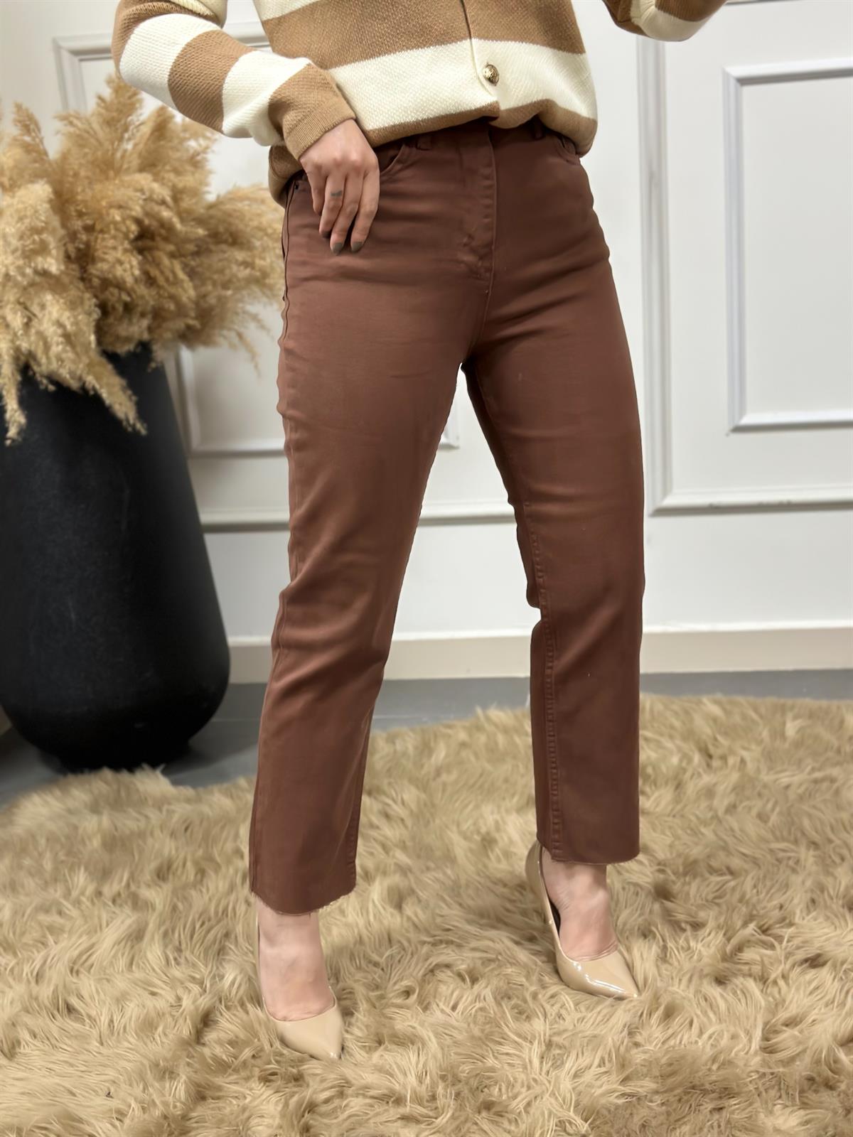 Yüksek Bel Paçası Kesik Orjinal Fit Mom KAHVE