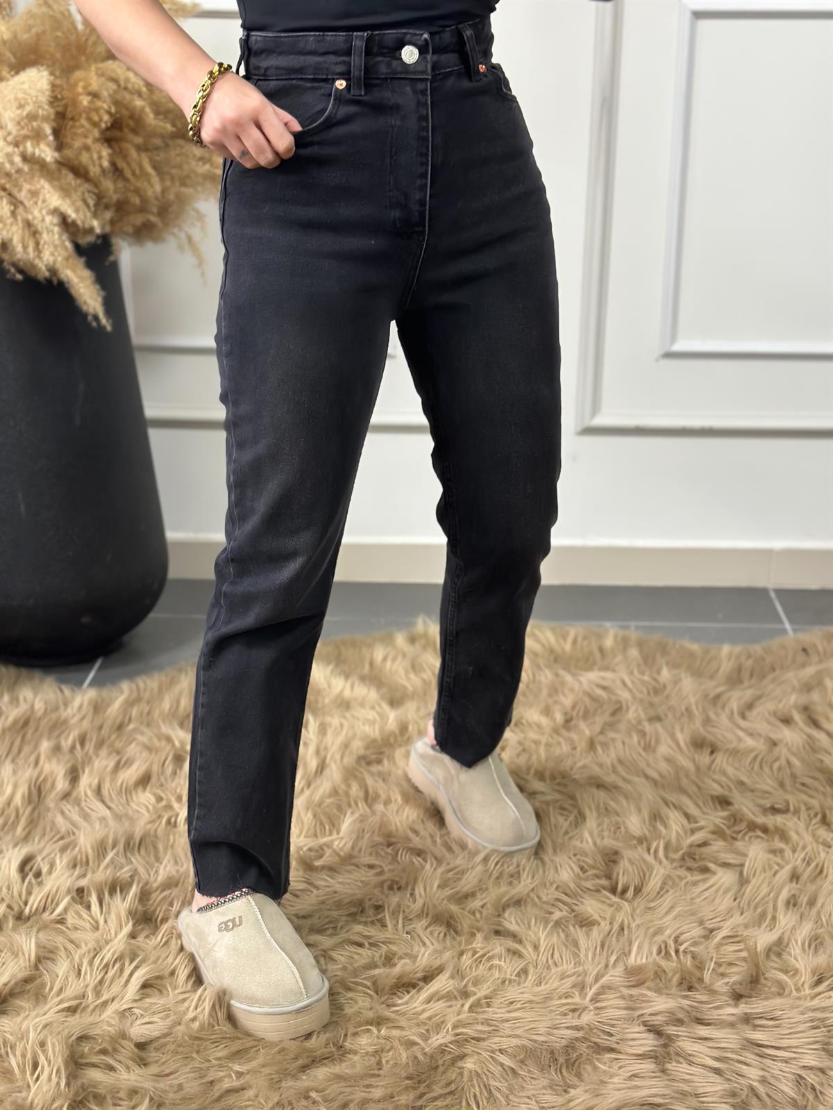 Yüksek Bel Paçası Kesik Orjinal Fit Mom FÜME