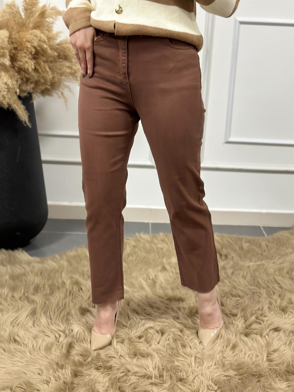 Yüksek Bel Paçası Kesik Orjinal Fit Mom KAHVE