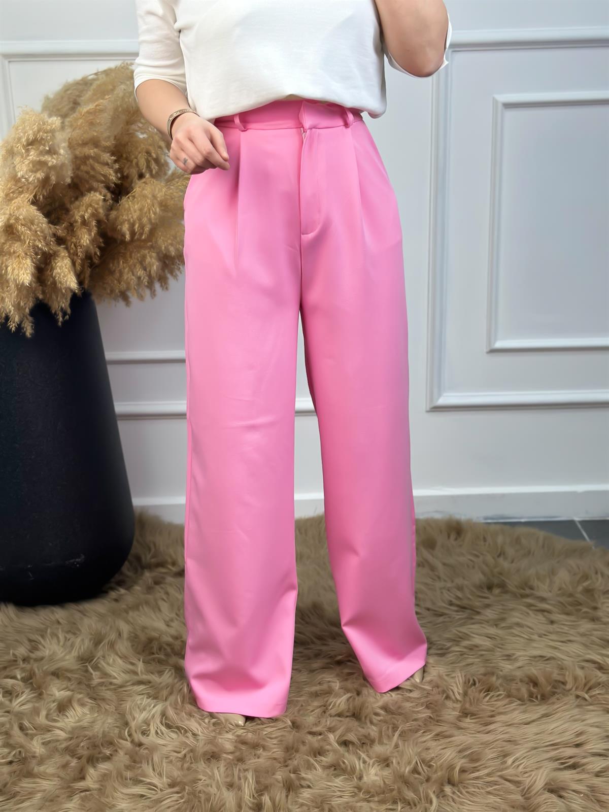 Yüksek Bel Palazo Cepli Pantolon PUDRA PEMBE
